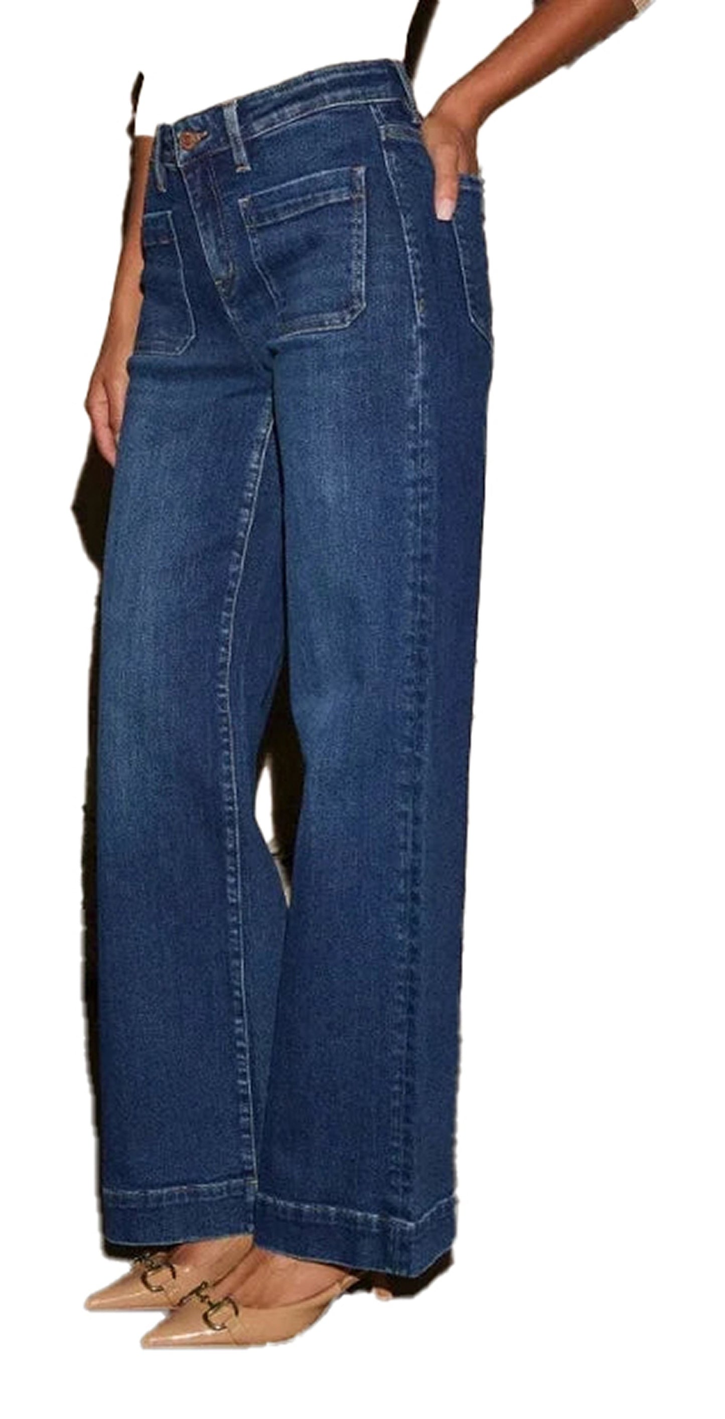 Womens High Waisted Wide Leg Jeans
