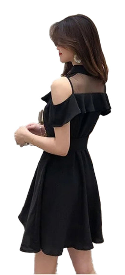 Black Halter Mini Dress For Women