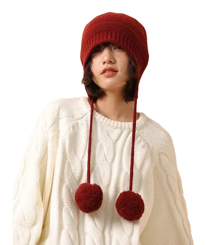 Womens Wool Beanie With Pom Pom Stylish Cozy Hat