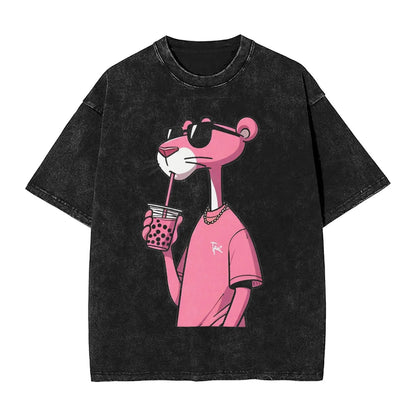 Front View Of Men's Pink Panther Drinking Tee