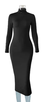Elegant black blouson maternity photo shoot dress with long sleeves and a fitted silhouette