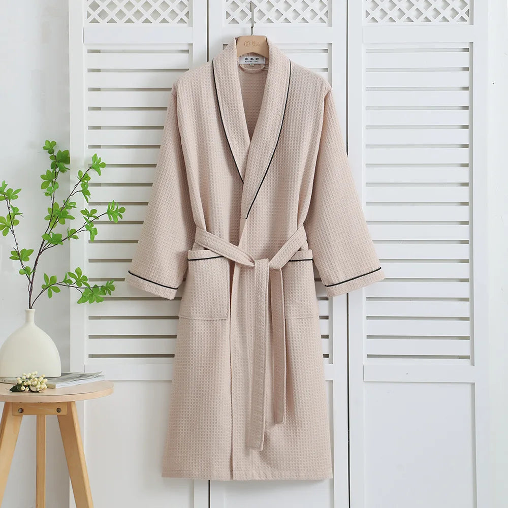 Elegant Cotton Waffle Kimono Bathrobe