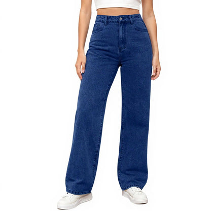 Womens High Waist Denim Trousers Trendy Fit