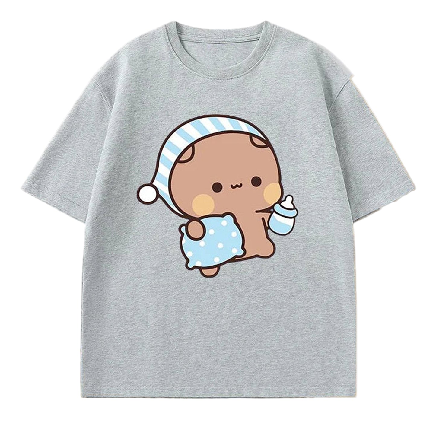 Front View of Cute Bubu Panda & DuDu Bear Graphic T-Shirt