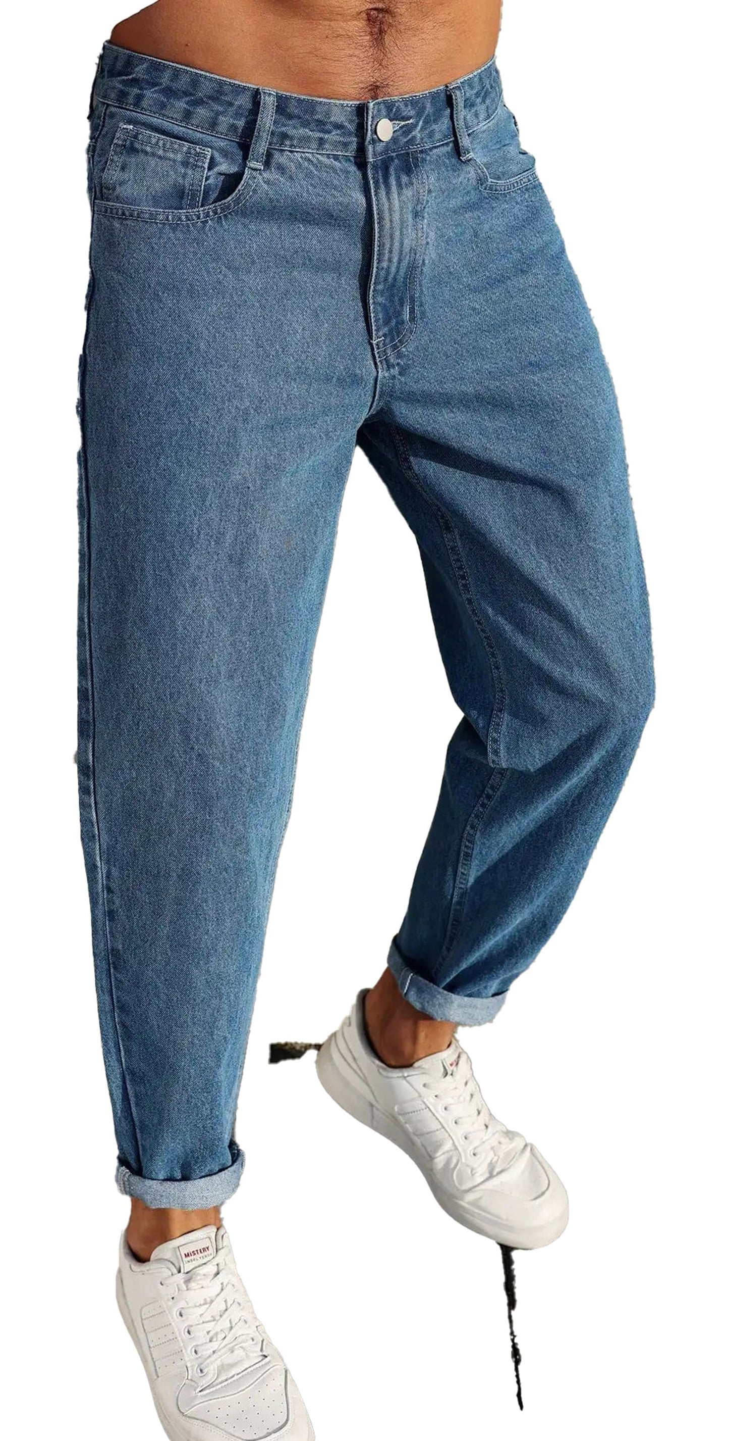 Mens Loose Fit Blue Jeans For Casual Style