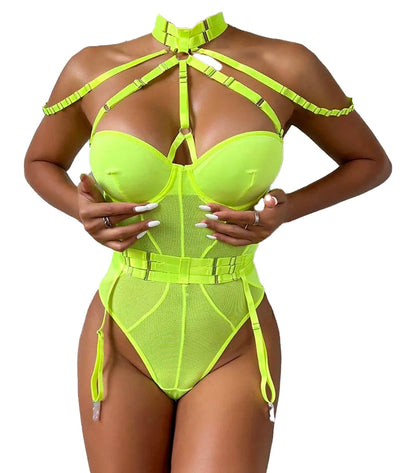 Blue Lace Halter Bodysuit Lingerie