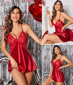 Babydoll Lingerie in Satin Red