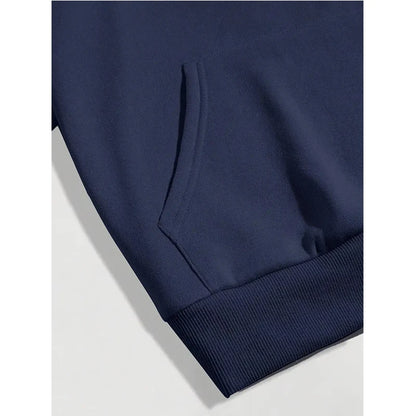 Close-up of navy women's humorous graphic hoodies showcasing a soft fabric and kangaroo pocket design