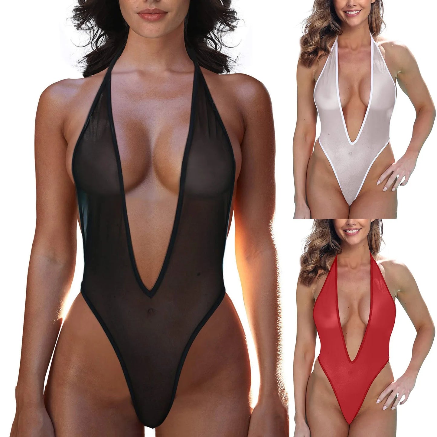 Deep V Neck Bodysuit Lingerie For Women