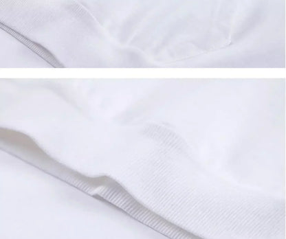 Close-up of a white rose pattern hoodie showcasing soft fabric and detailed stitching by LuckeLadybug LLC