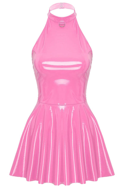 Glossy Patent Leather Mini Dress Swing