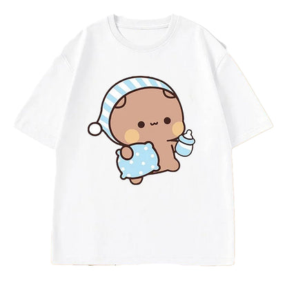Group of Friends in Cute Bubu Panda & DuDu Bear Graphic T-Shirts