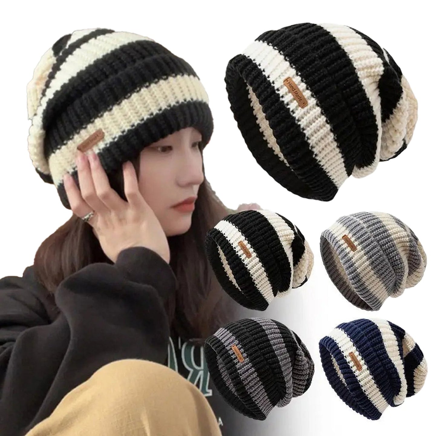 Striped Beanie Winter Hat For Women