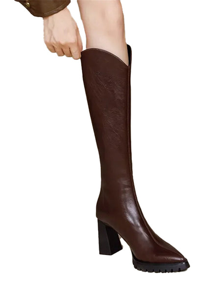 Brown Leather Knee High Boots Women