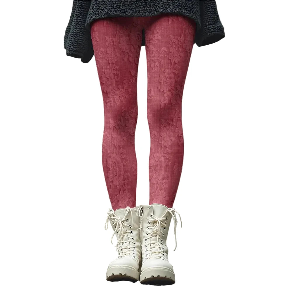 Wine Red Floral Slim - Fit Leggings