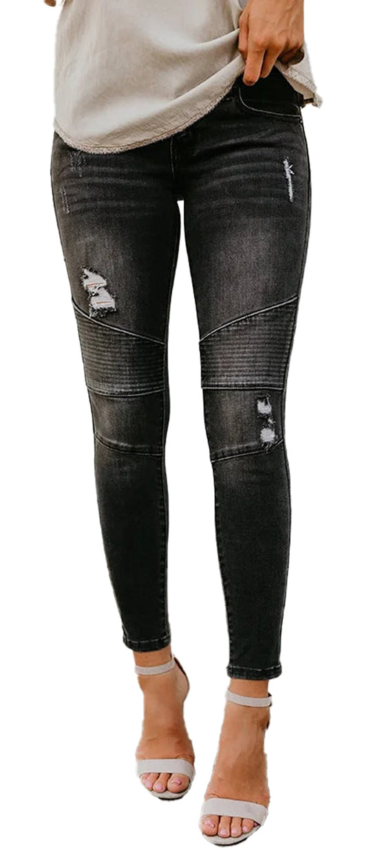 Womens High Waist Ripped Skinny Jeans