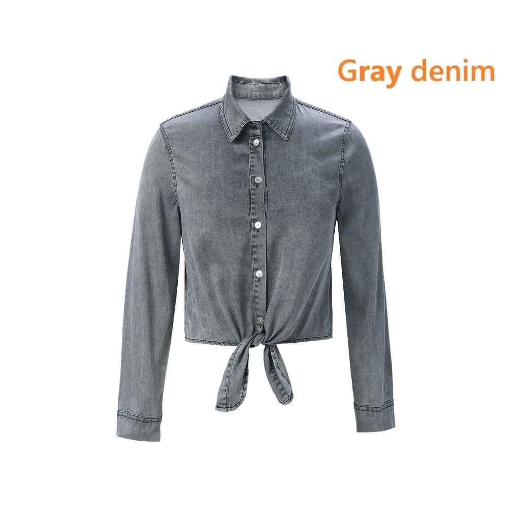 Womens Lightweight Denim Wrap Blouse and Slip Dress Set