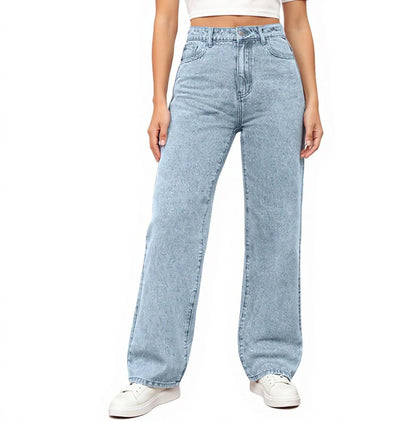 Womens High Waist Denim Trousers Trendy Fit