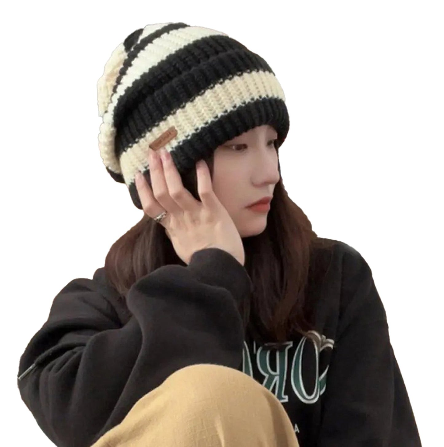 Striped Beanie Winter Hat For Women