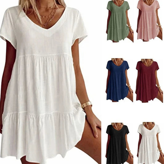 Womens V-Neck Mini Dress In Various Colors