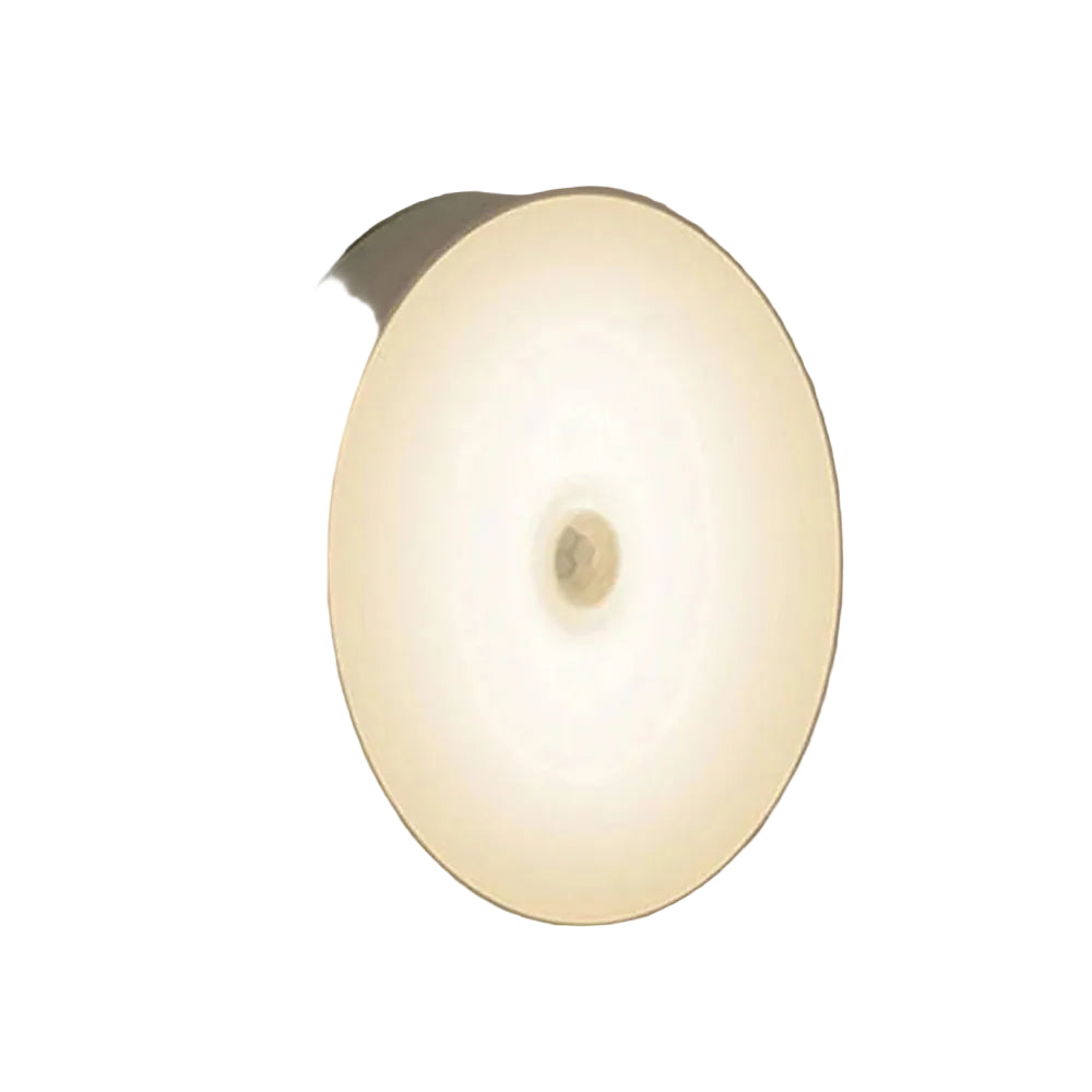 Round wall light fixture on a neutral gray background