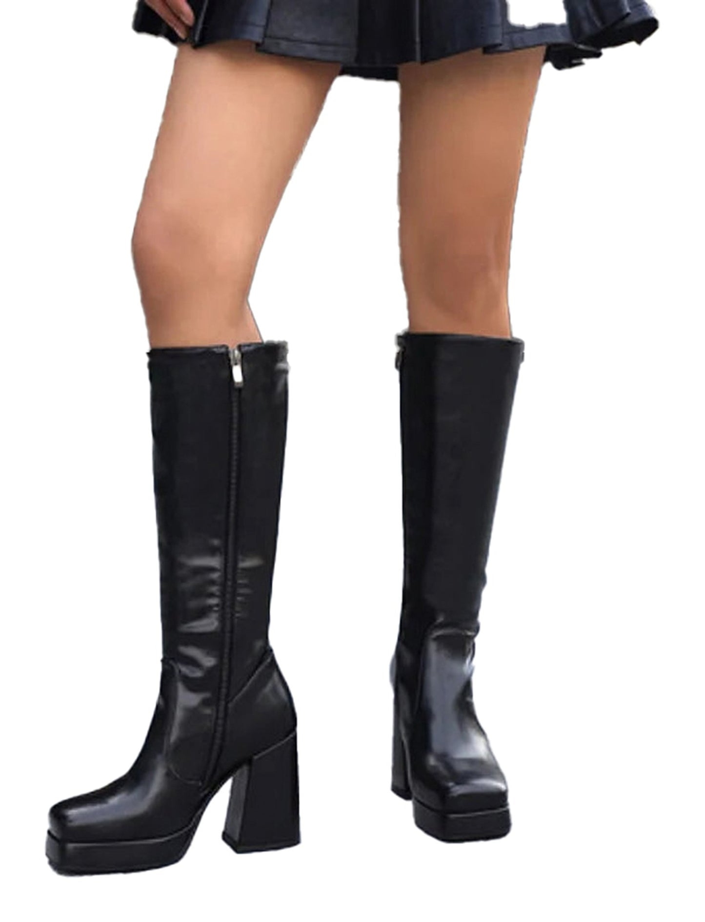 Womens Knee High Platform Boots In Red