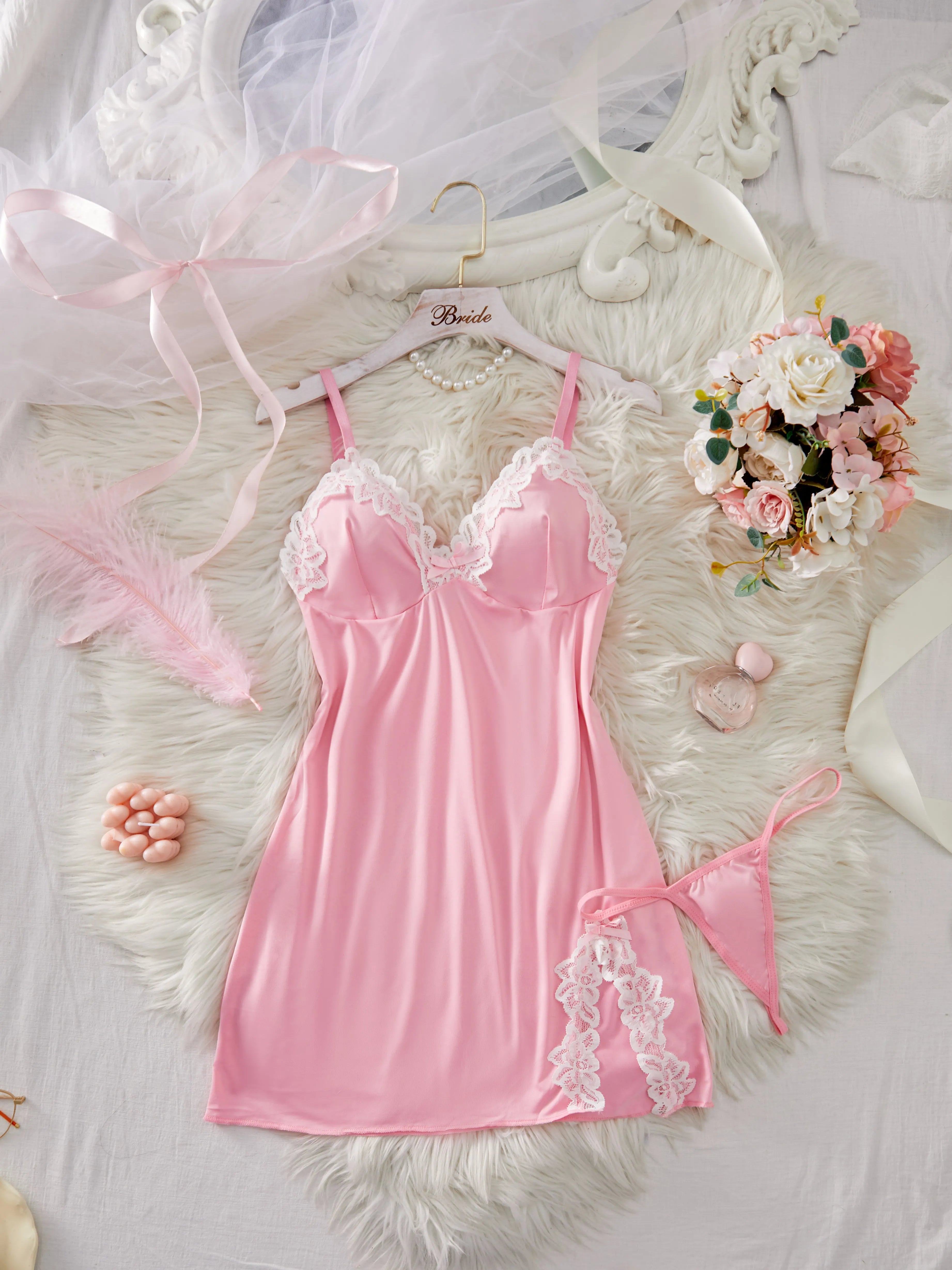 Red Lace Babydoll Nightgown Set