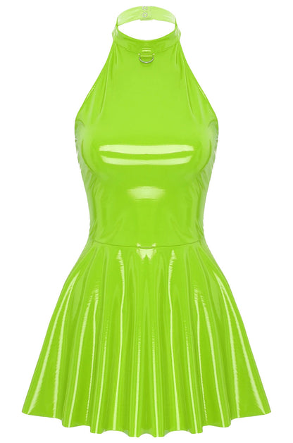Glossy Patent Leather Mini Dress Swing