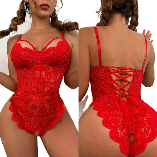 Red Crotchless Lace Lingerie Teddy