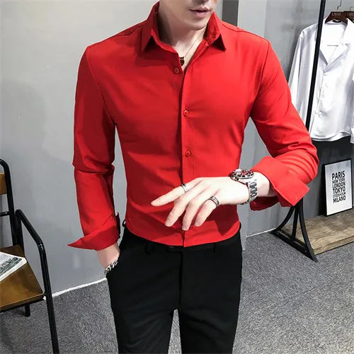 Mens Slim Fit Red Dress Shirt