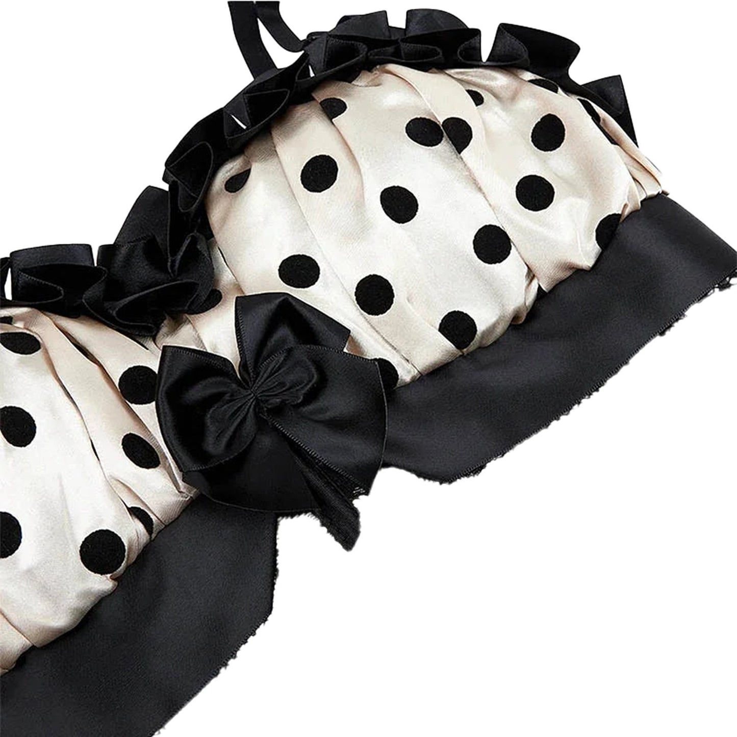 LuckeLadybug LLC Polka Dot Corset Bustier with Satin Ruffles and Lace Details