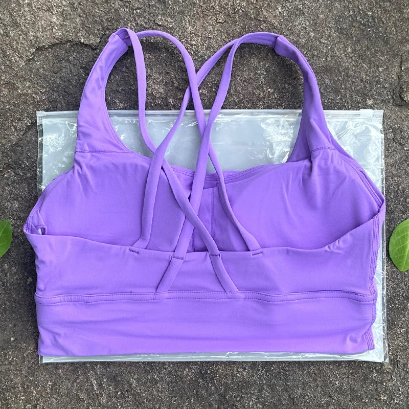 Solid Color Cross Back Fitness Sports Bra