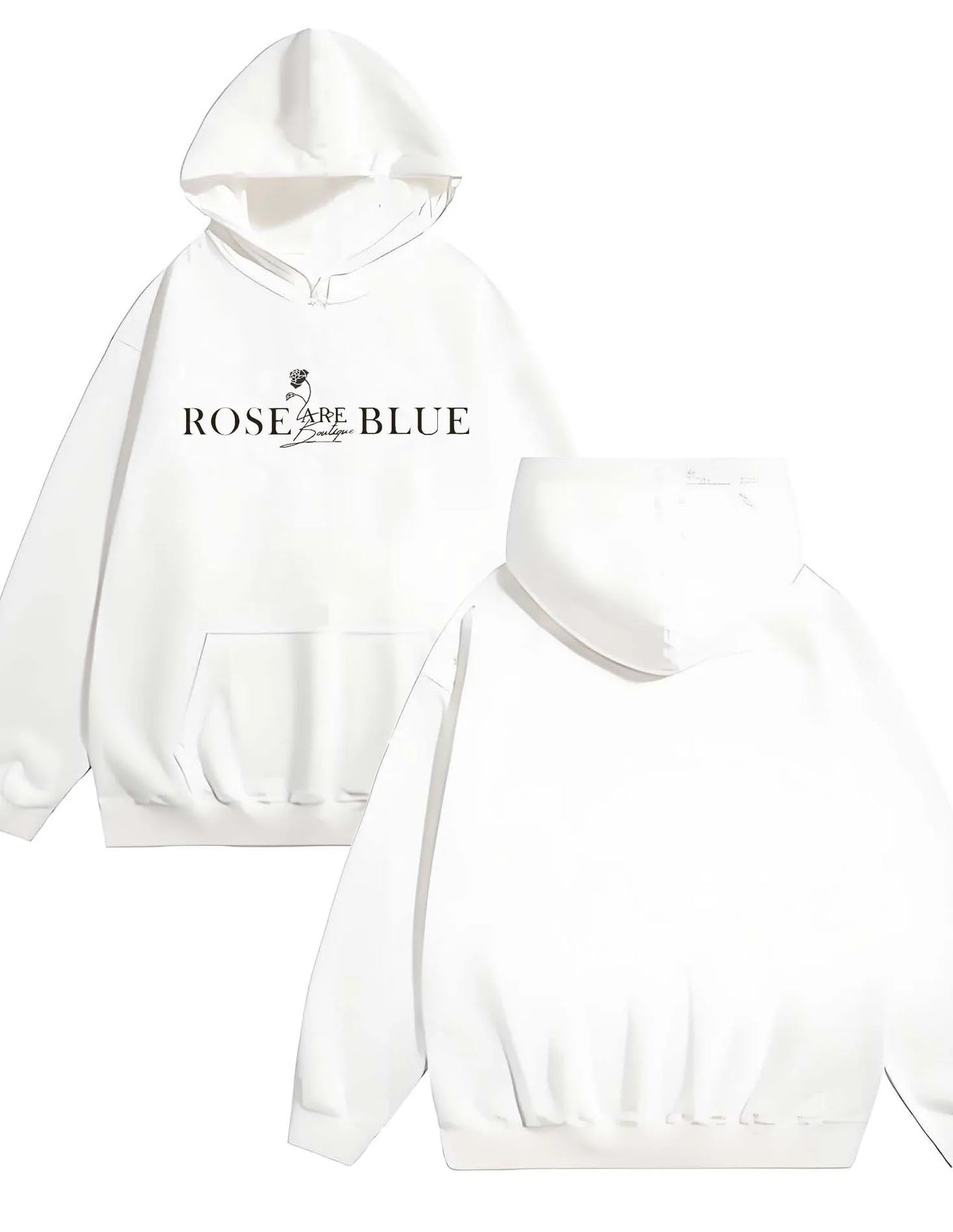 White rose pattern hoodie featuring a stylish graphic design and front pocket