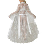 Womens Long Lace Mesh See Through Nightdress Sleepwear Robe Pajamas