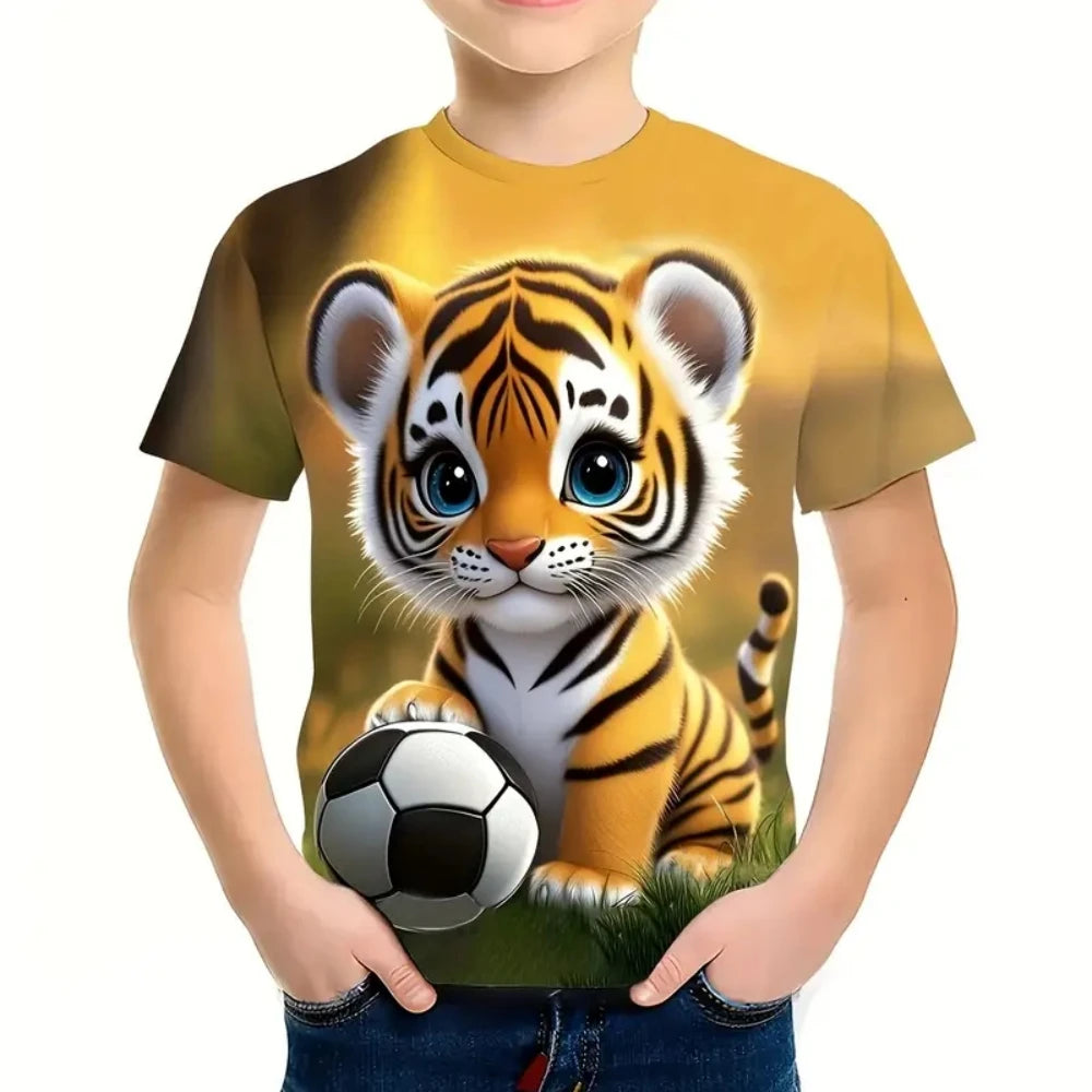 Boys Cartoon Tiger T-Shirt With Soccer Design