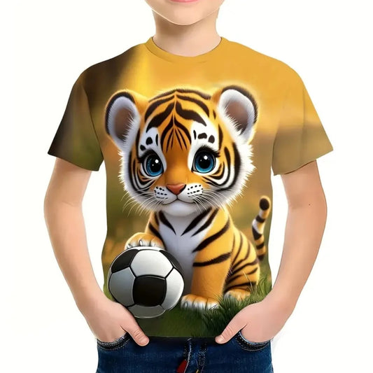 Boys Cartoon Tiger T-Shirt With Soccer Design