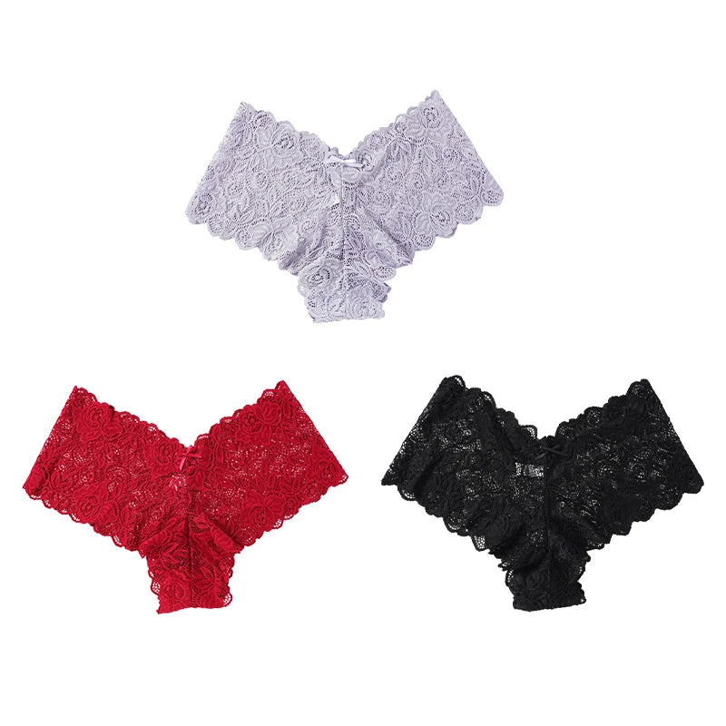 Sexy Floral Lace Low - Rise Briefs Soft Lingerie