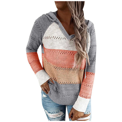 Womens Patchwork Hooded Sweater