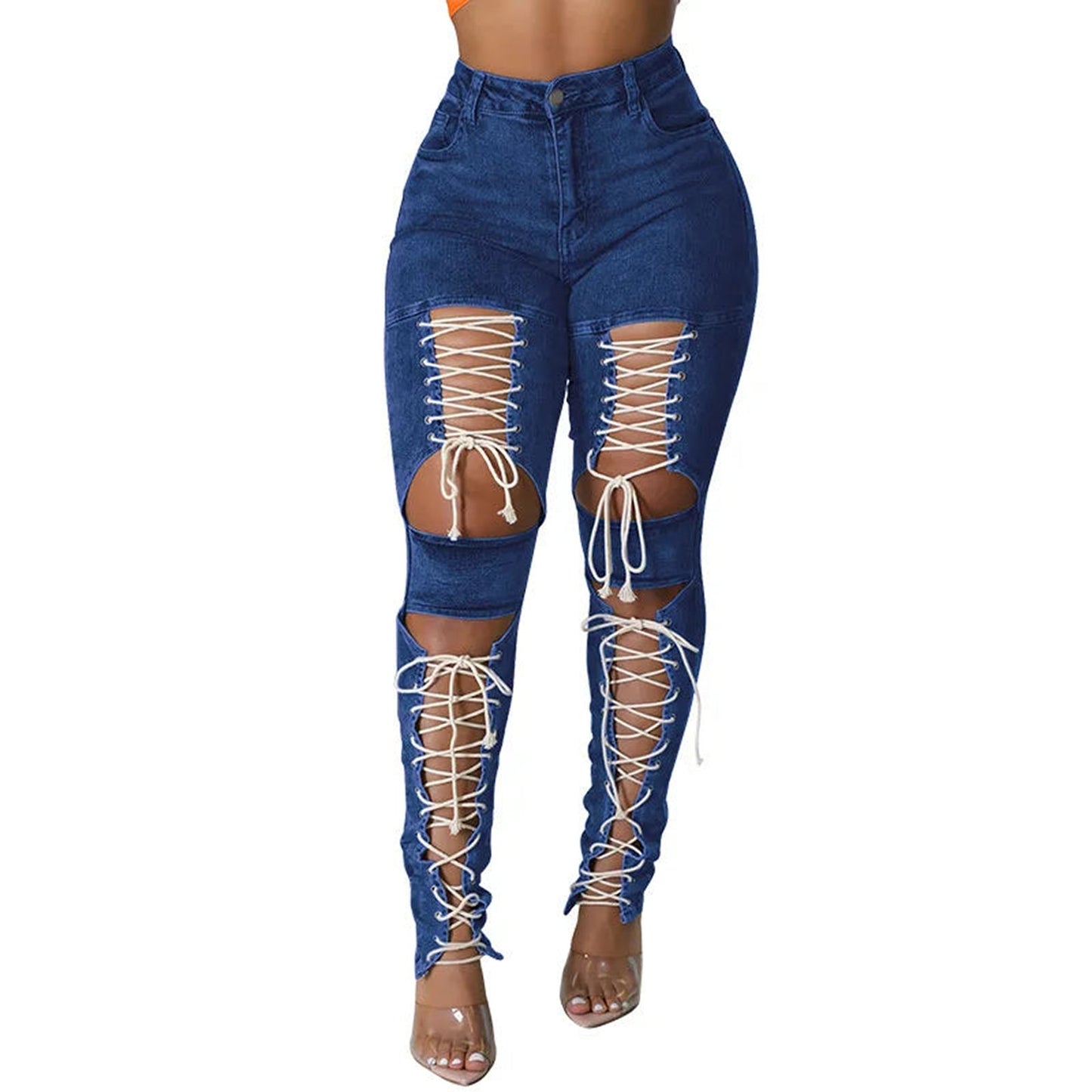 Womens Lace Up Skinny Jeans