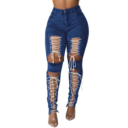 Womens Lace Up Skinny Jeans