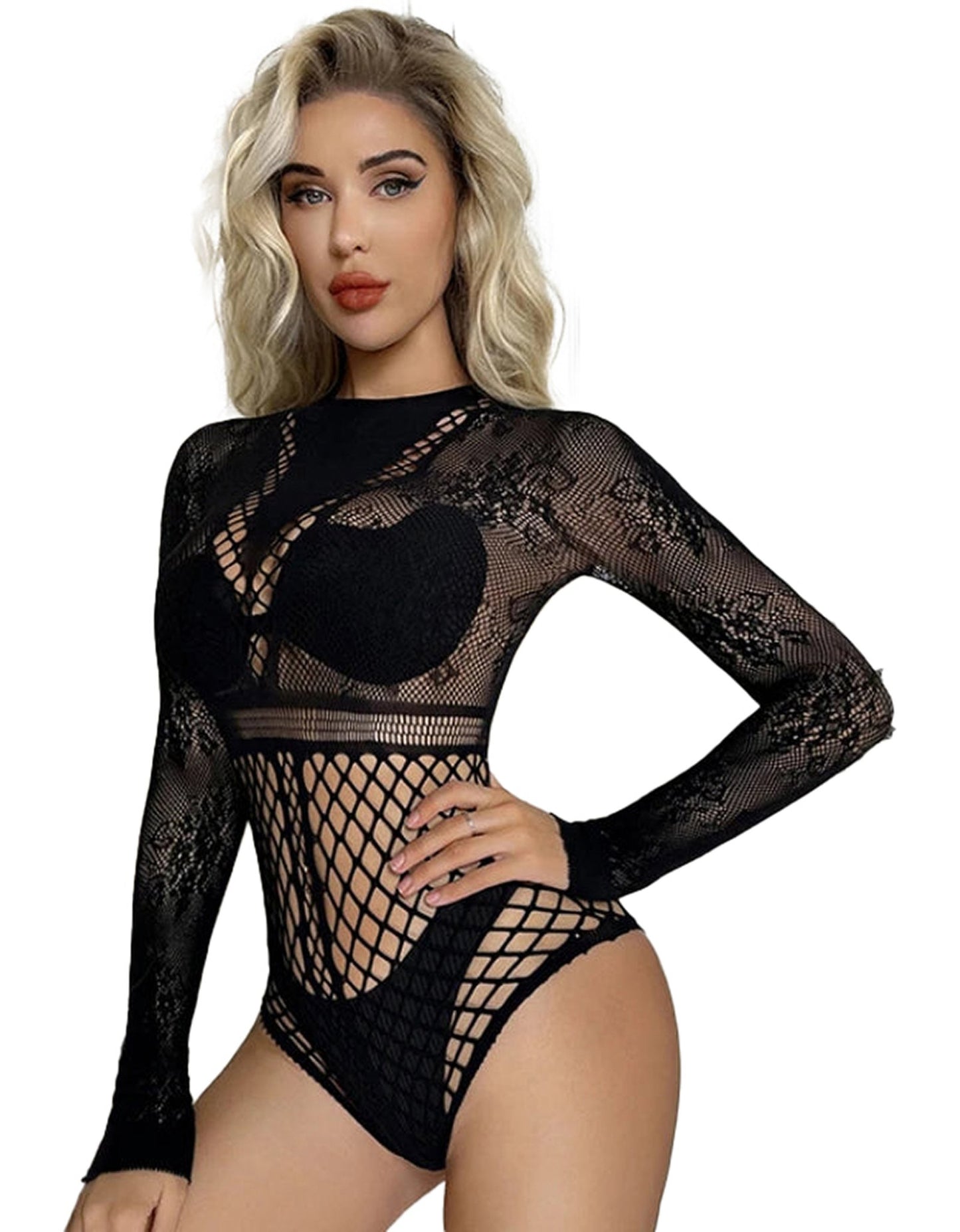 Sexy Lace Fishnet Bodysuit For Trendy Looks