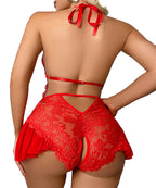 Lace See Through Teddy Bodysuit In Red