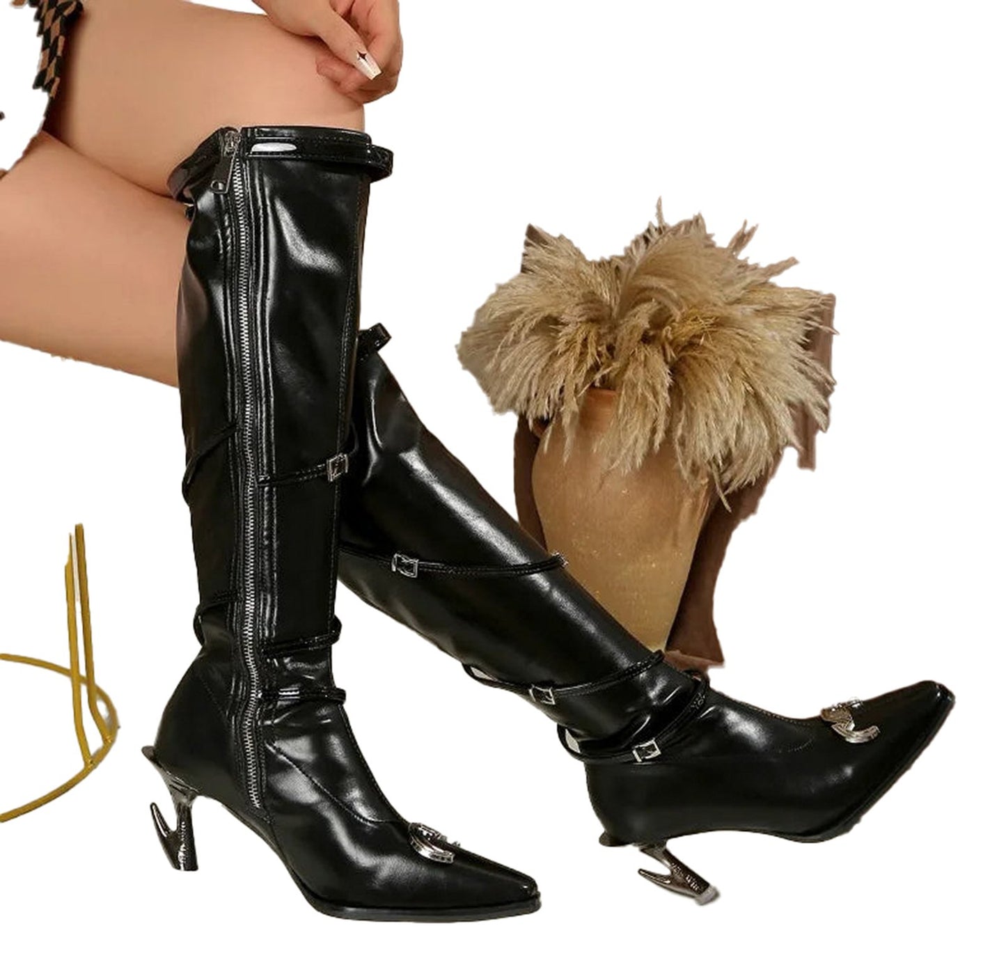 Womens Pointed Toe Thigh High Boots