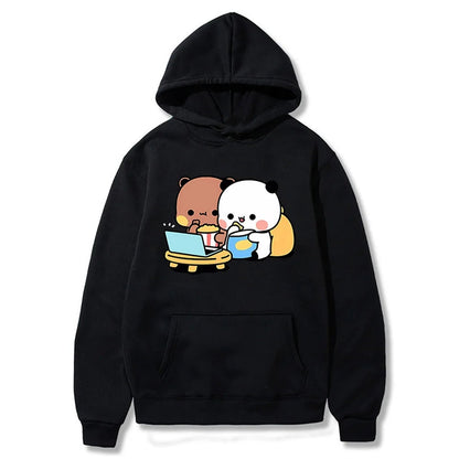 Front View of Cute Cartoon Panda Hoodie for Couples