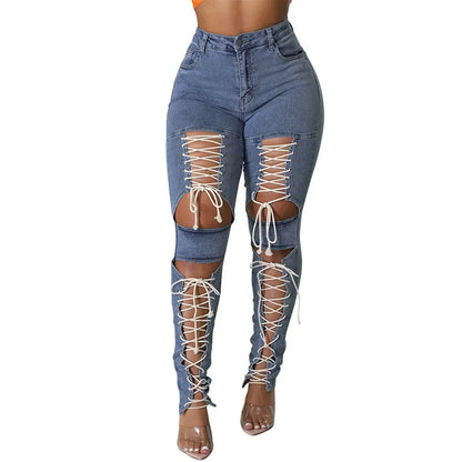 Womens Lace Up Skinny Jeans