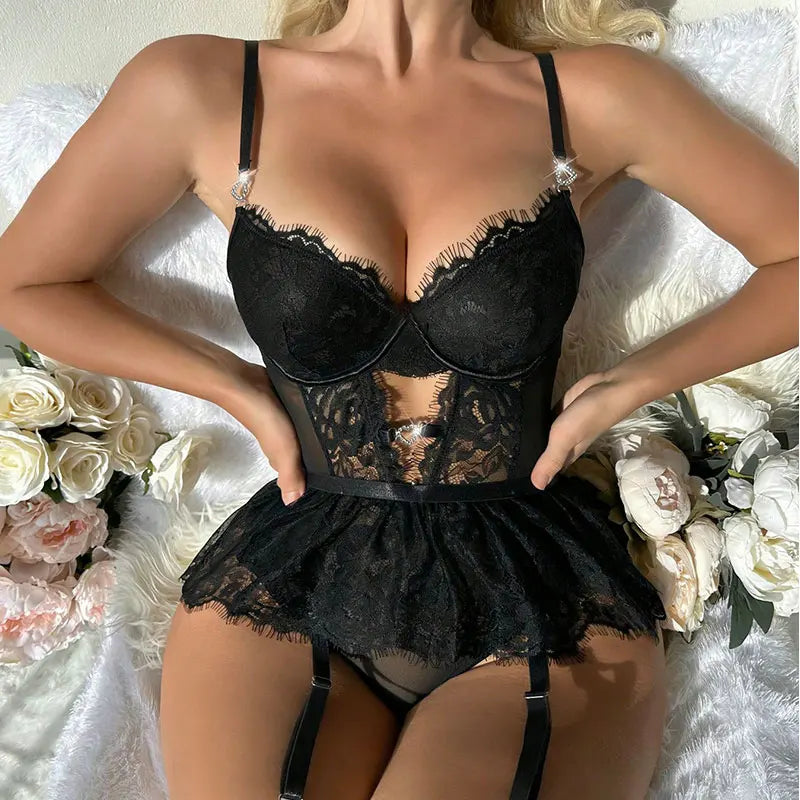 Crotchless Lingerie Floral Bodysuit