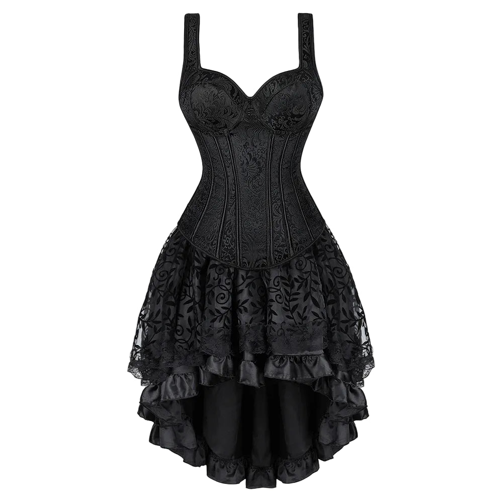 Women's Gothic Steampunk Floral Corset Top with Skirt