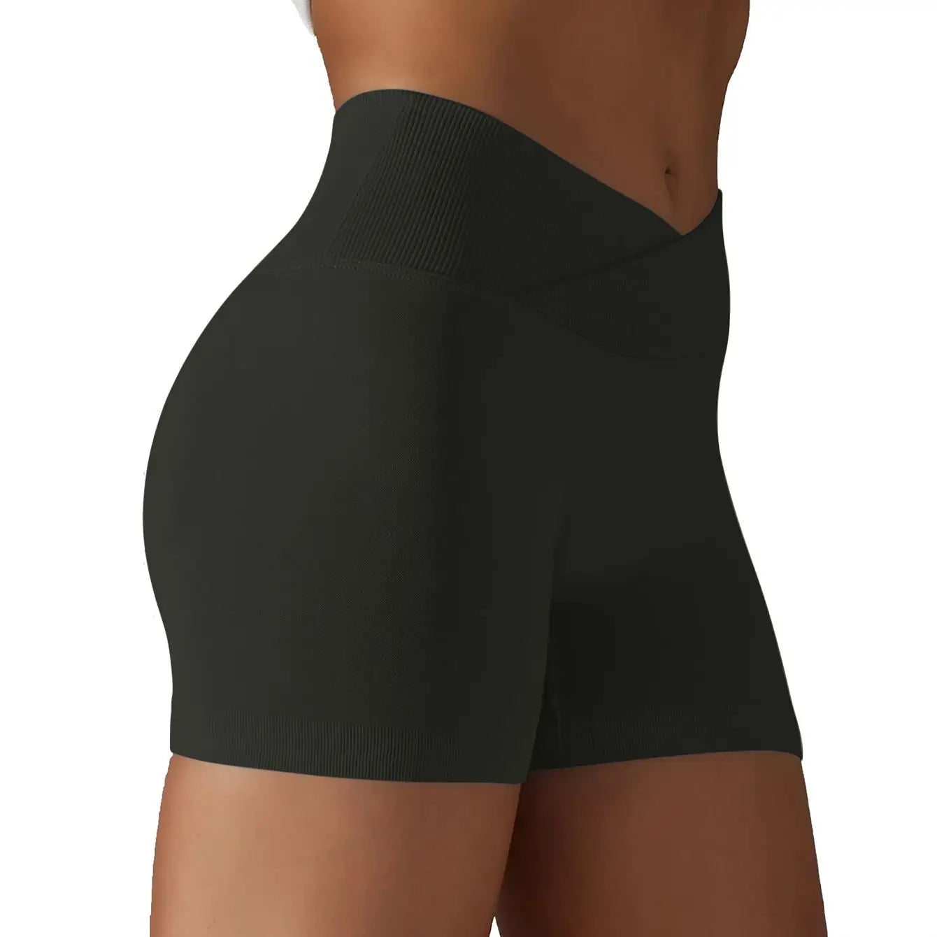 Cross Waist Workout Shorts - High Waisted Ribbed Biker