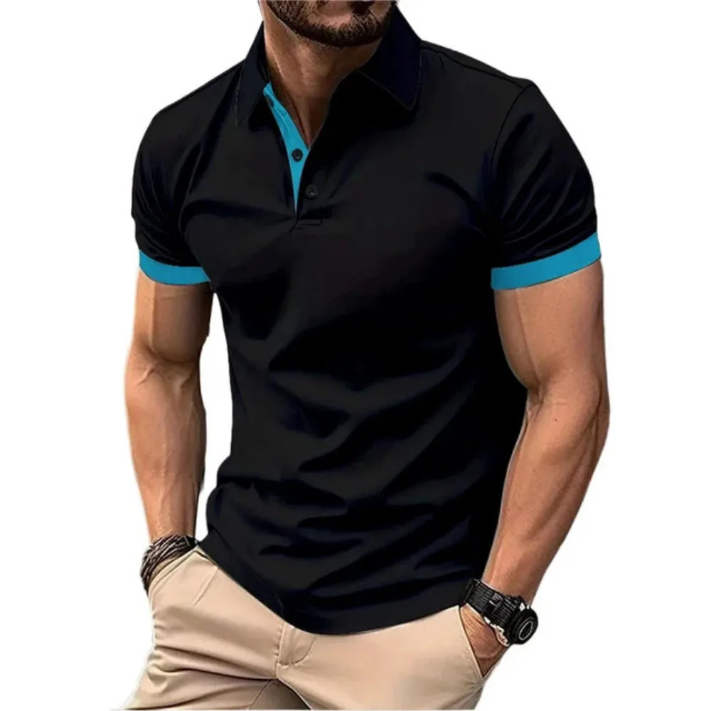 Mens Color Block Polo Shirt Trendy Style