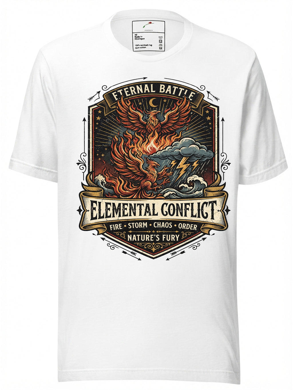 Elemental Clash: Fire vs Storm Graphic T-Shirt